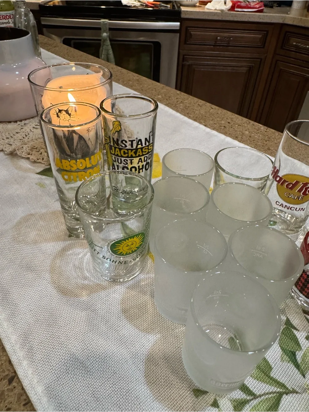 14 Mixed Shot Glass Set with Assorted Logos and Designs